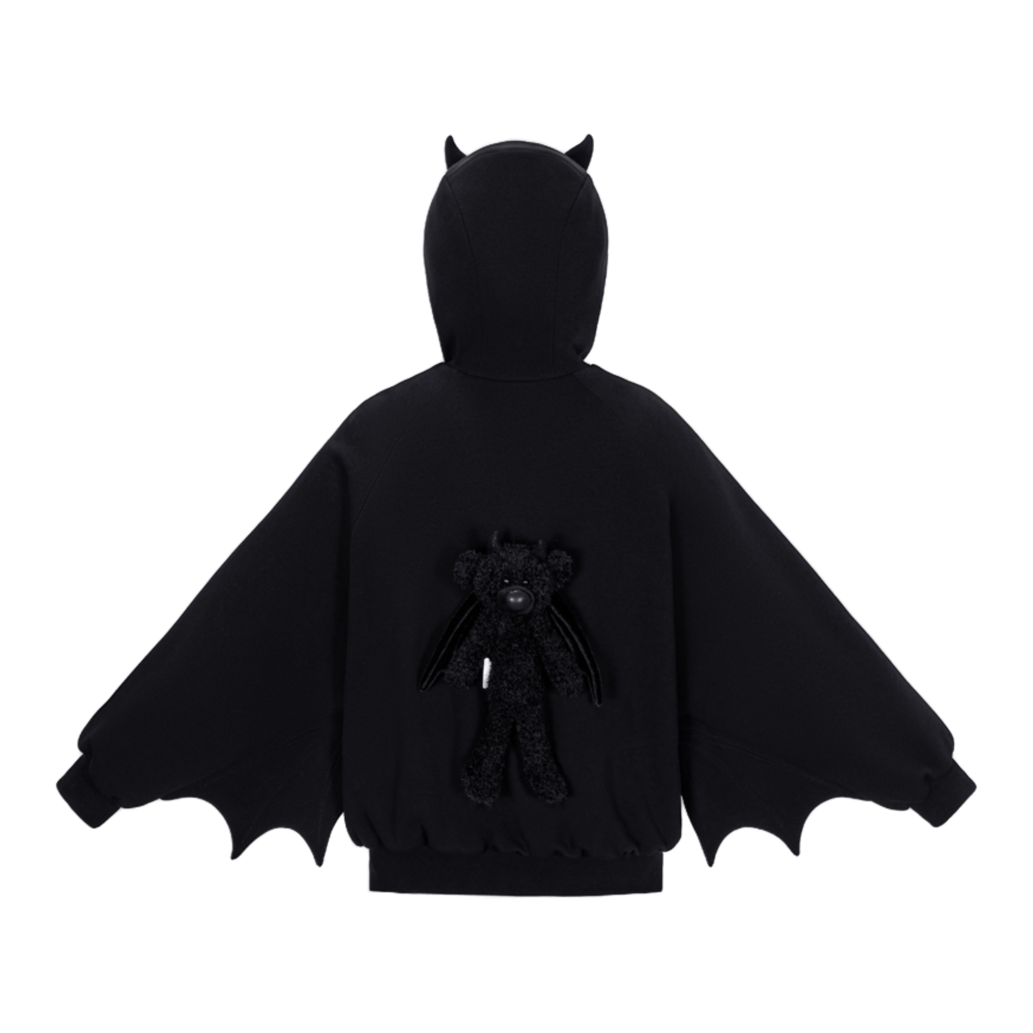 Angel Devil Bear Tweed Hoodie in Black