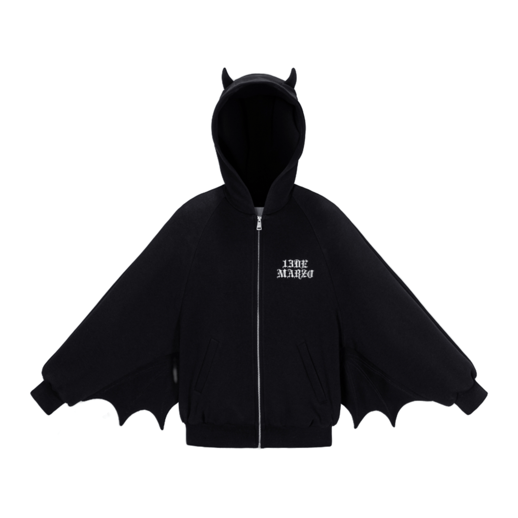 Angel Devil Bear Tweed Hoodie in Black