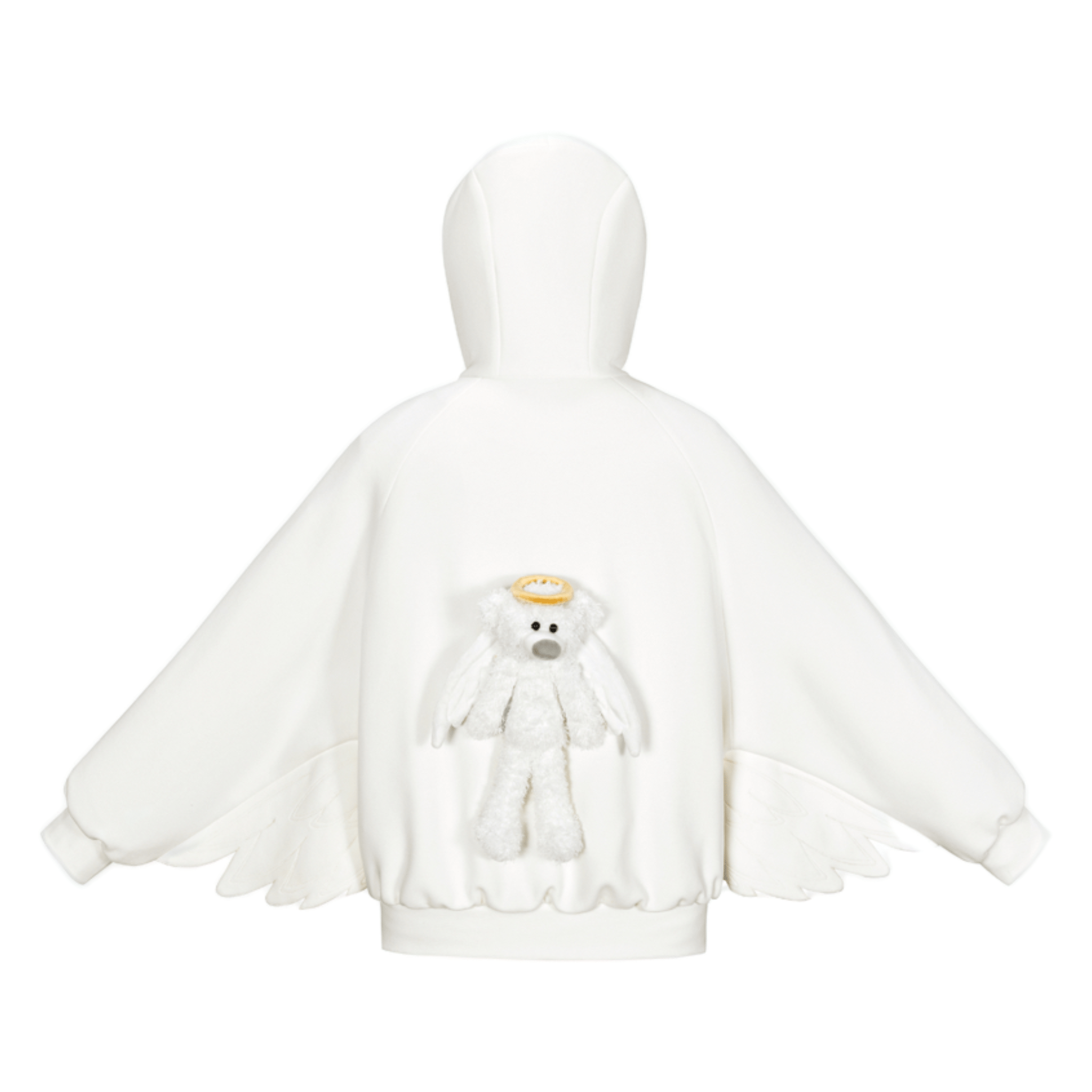 Angel Devil Bear Tweed Hoodie in White